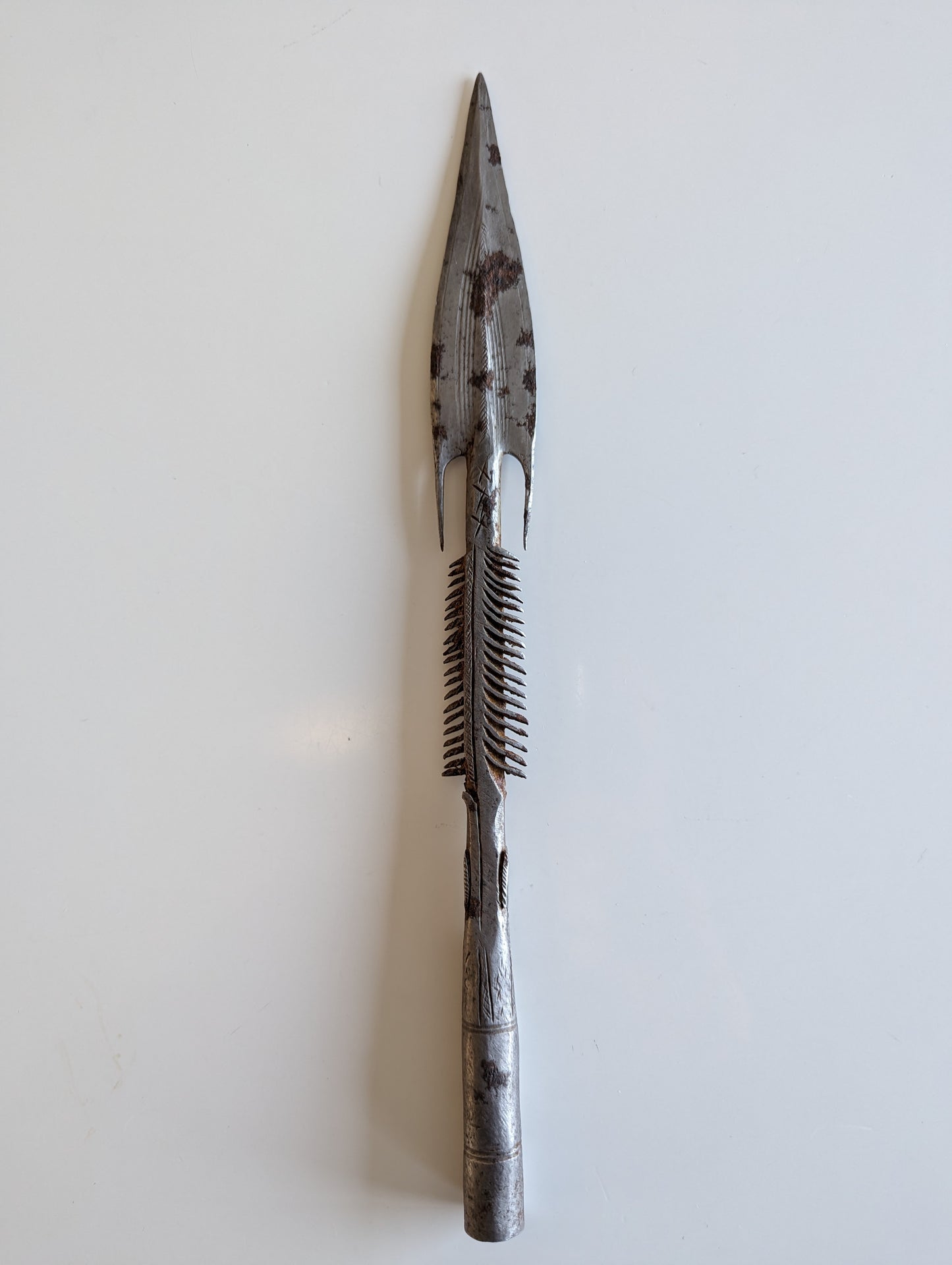 Zande Barbed Hunting Fishing  Wrought Iron Spearhead (Azande Tribe)