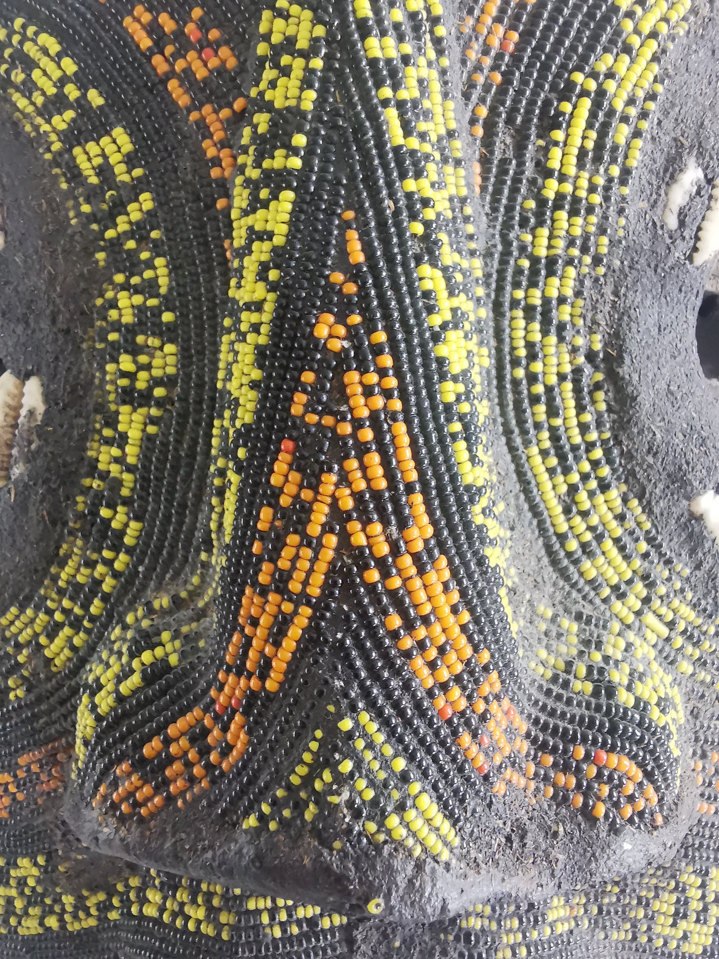 Ashanti Baluba Moon Mask with coloured jigda beads and cowry shells