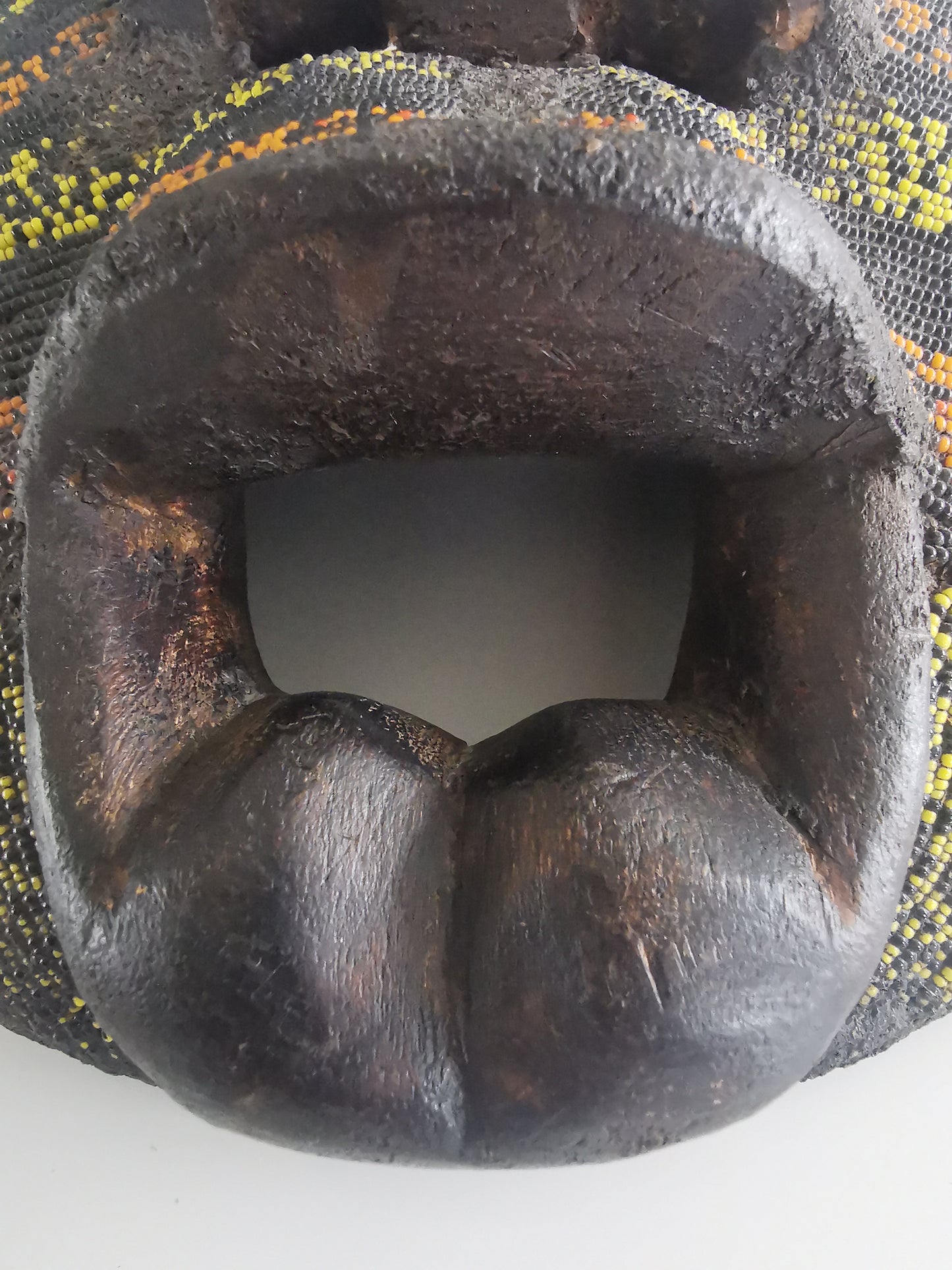 Ashanti Baluba Moon Mask with coloured jigda beads and cowry shells