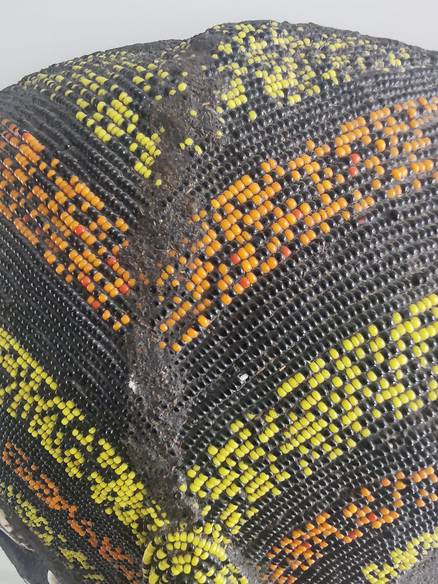 Ashanti Baluba Moon Mask with coloured jigda beads and cowry shells