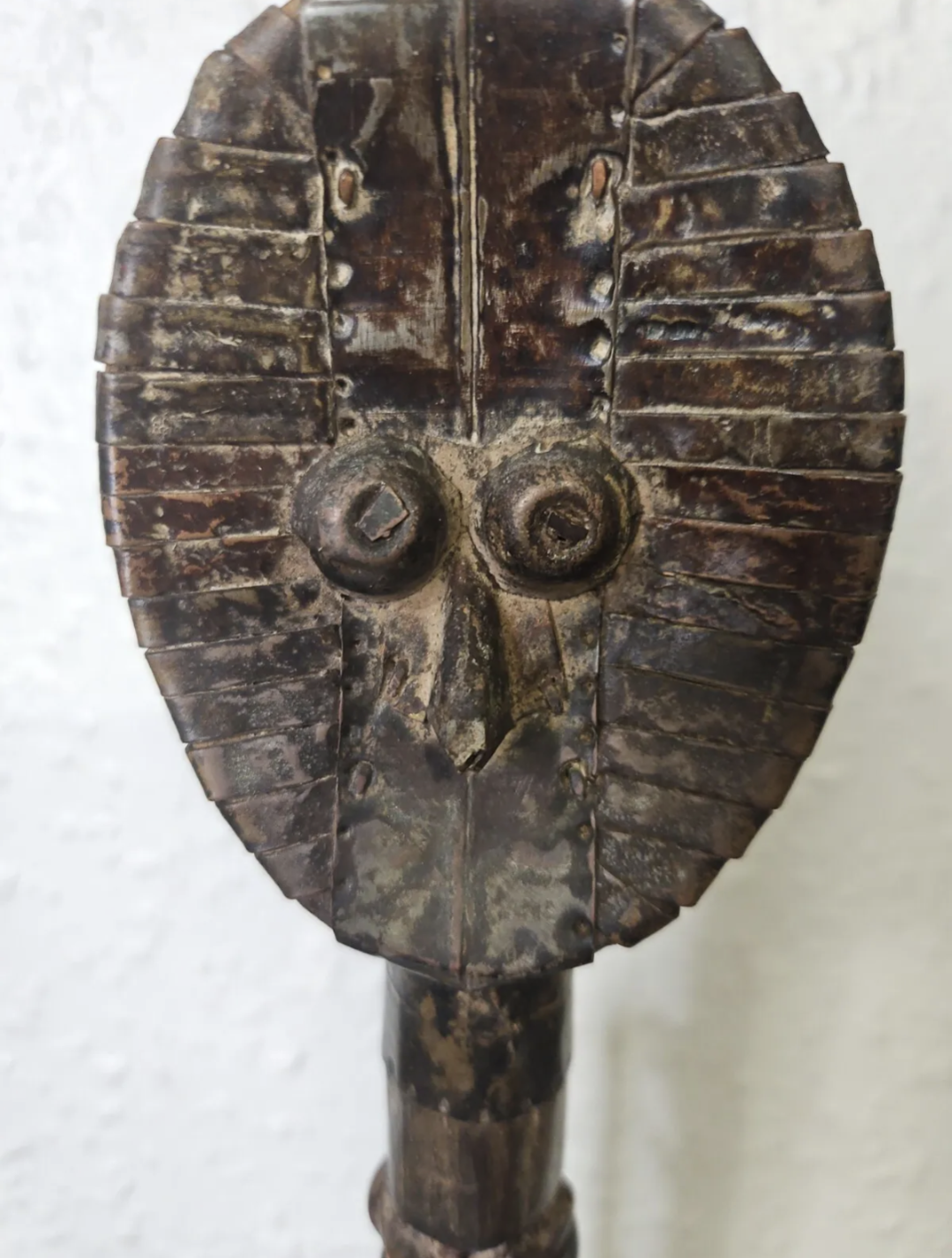 Brass face of Mahongwe Bwete Kota Reliquary Ceremonial Rattle