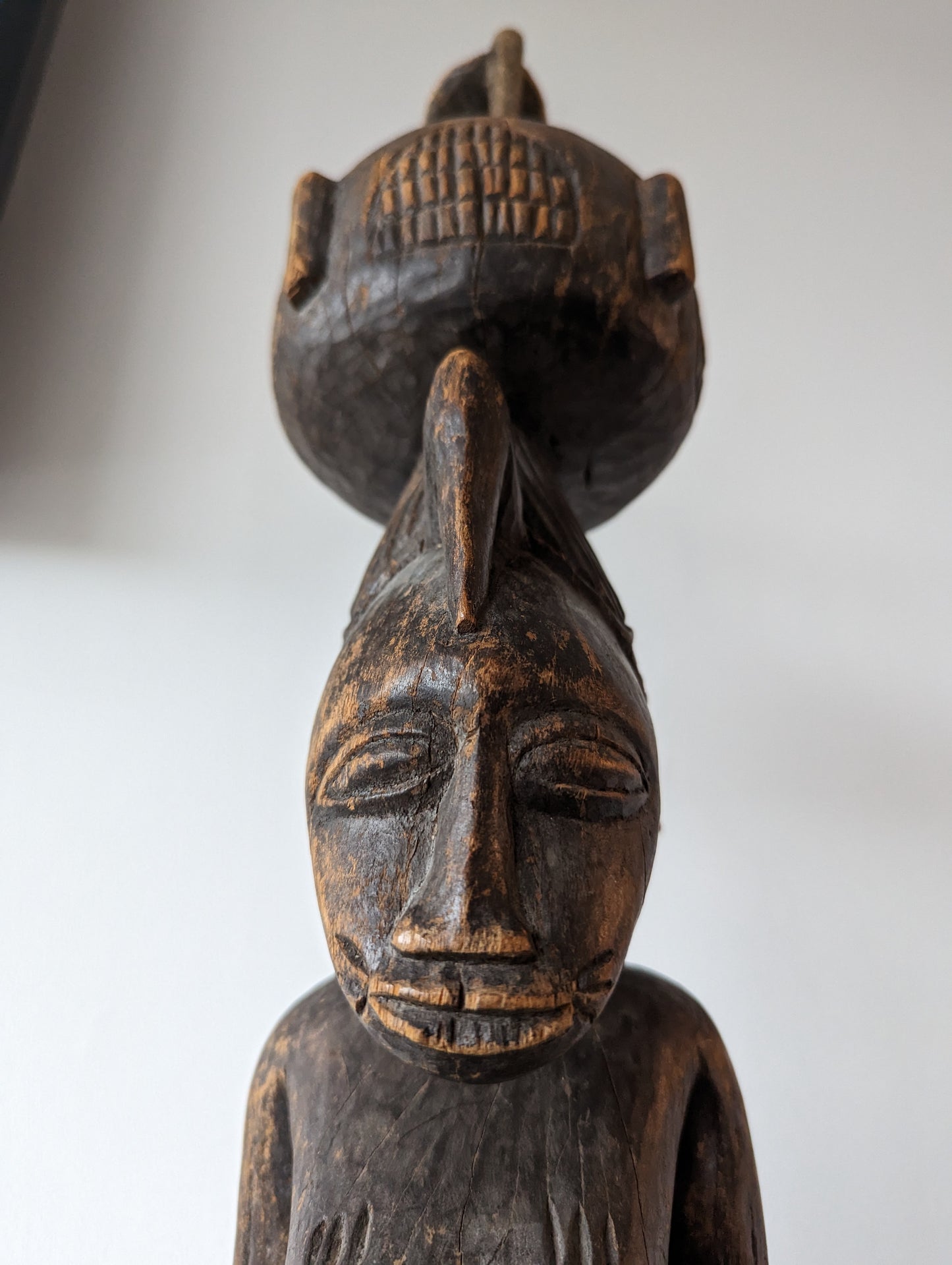 Nigeria Fulani Maternity Statue Seated Female Breastfeeding Child with Calabash Gourd