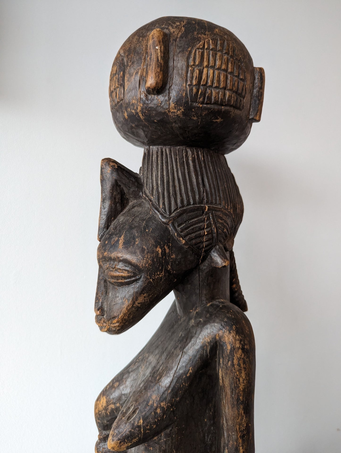 Nigeria Fulani Maternity Statue Seated Female Breastfeeding Child with Calabash Gourd