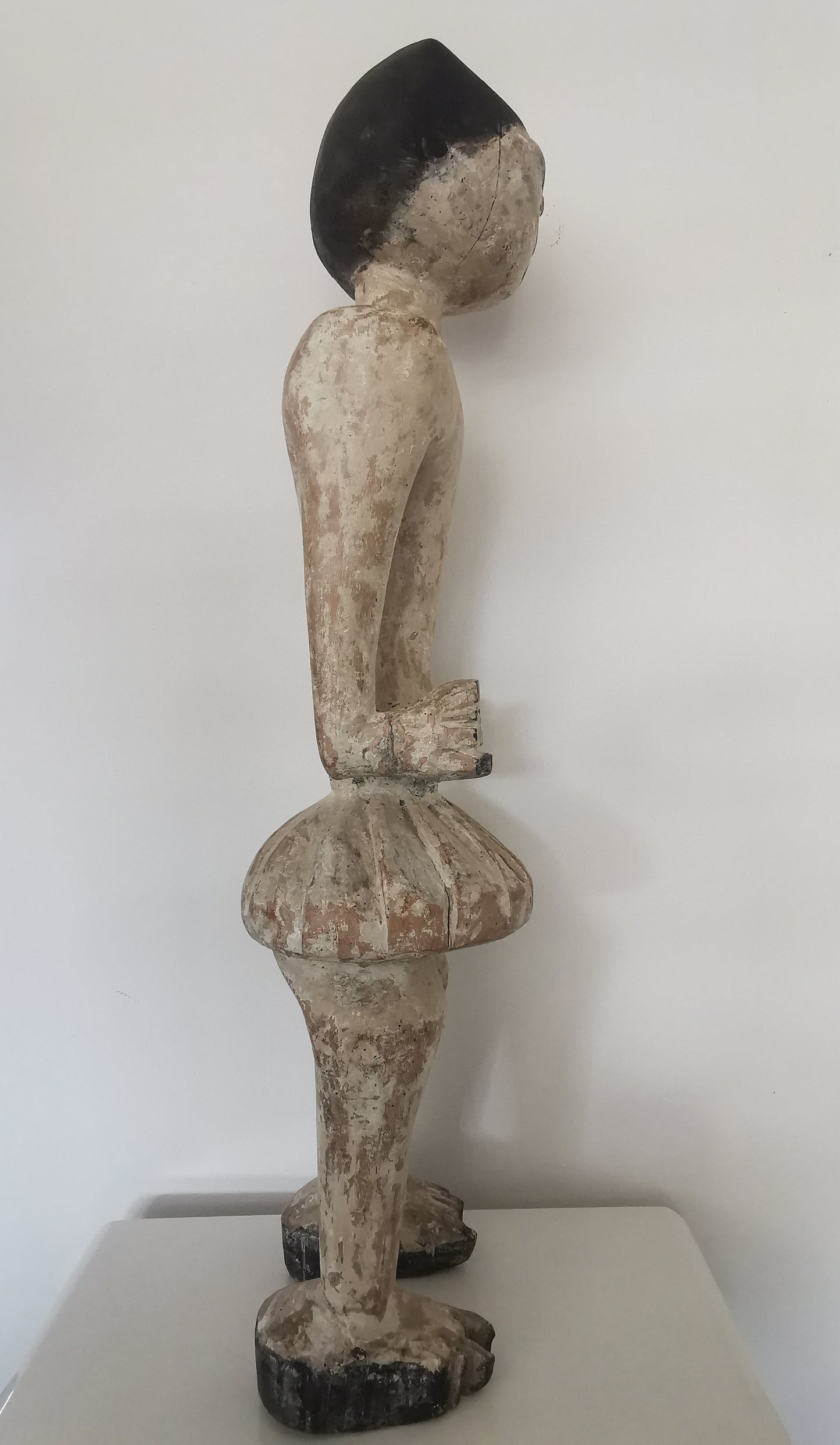African Ewe Standing Male Ancestral Statue (carved wood and white kaolin)
