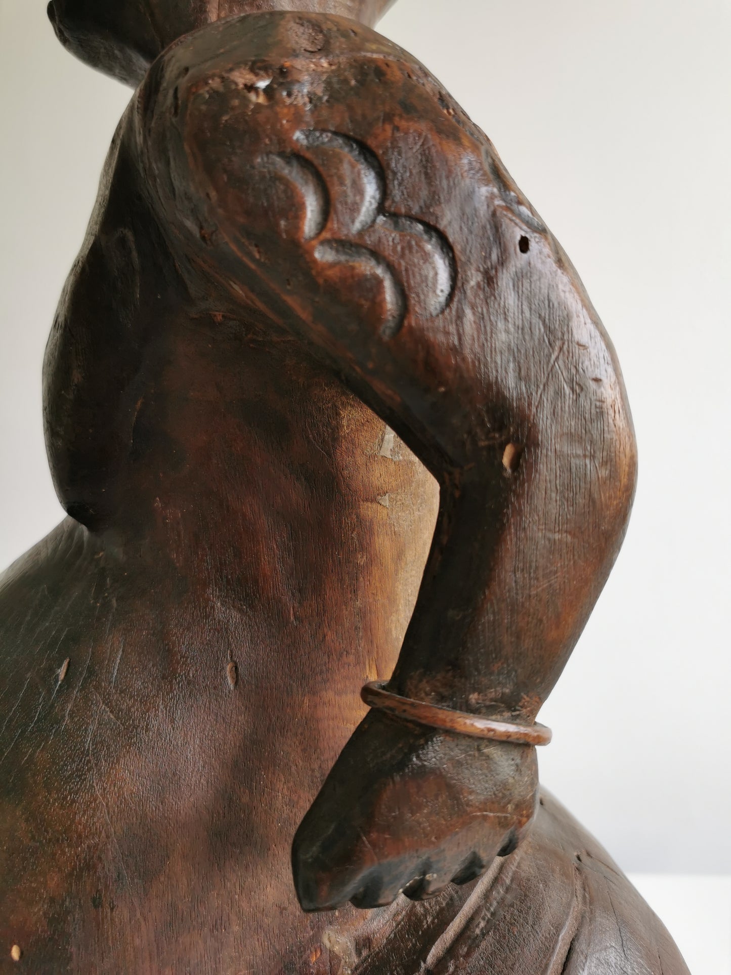 Antique Luba Fertility Wood Statue Pregnant Woman with Scarifications