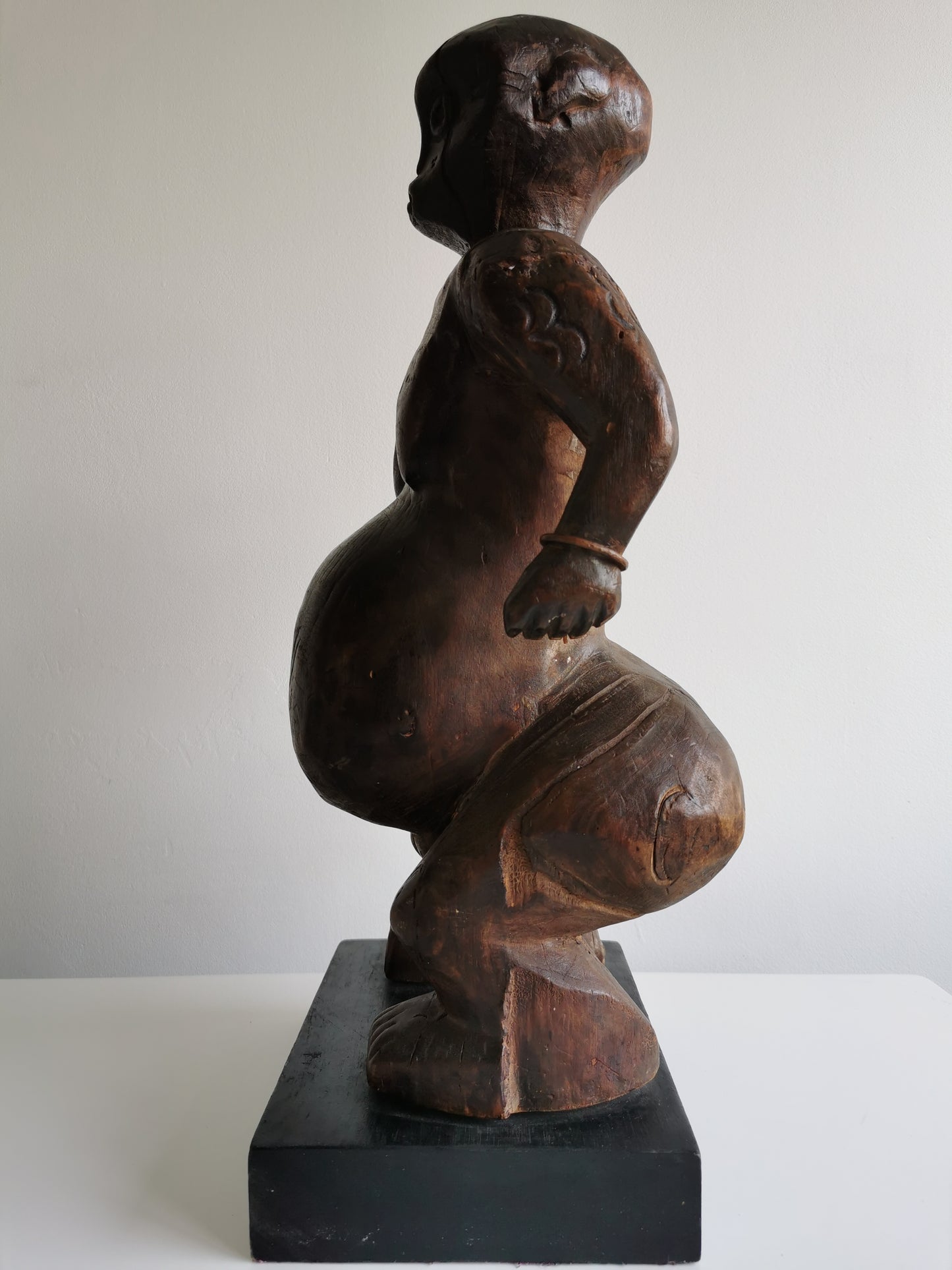 Antique Luba Fertility Wood Statue Pregnant Woman with Scarifications