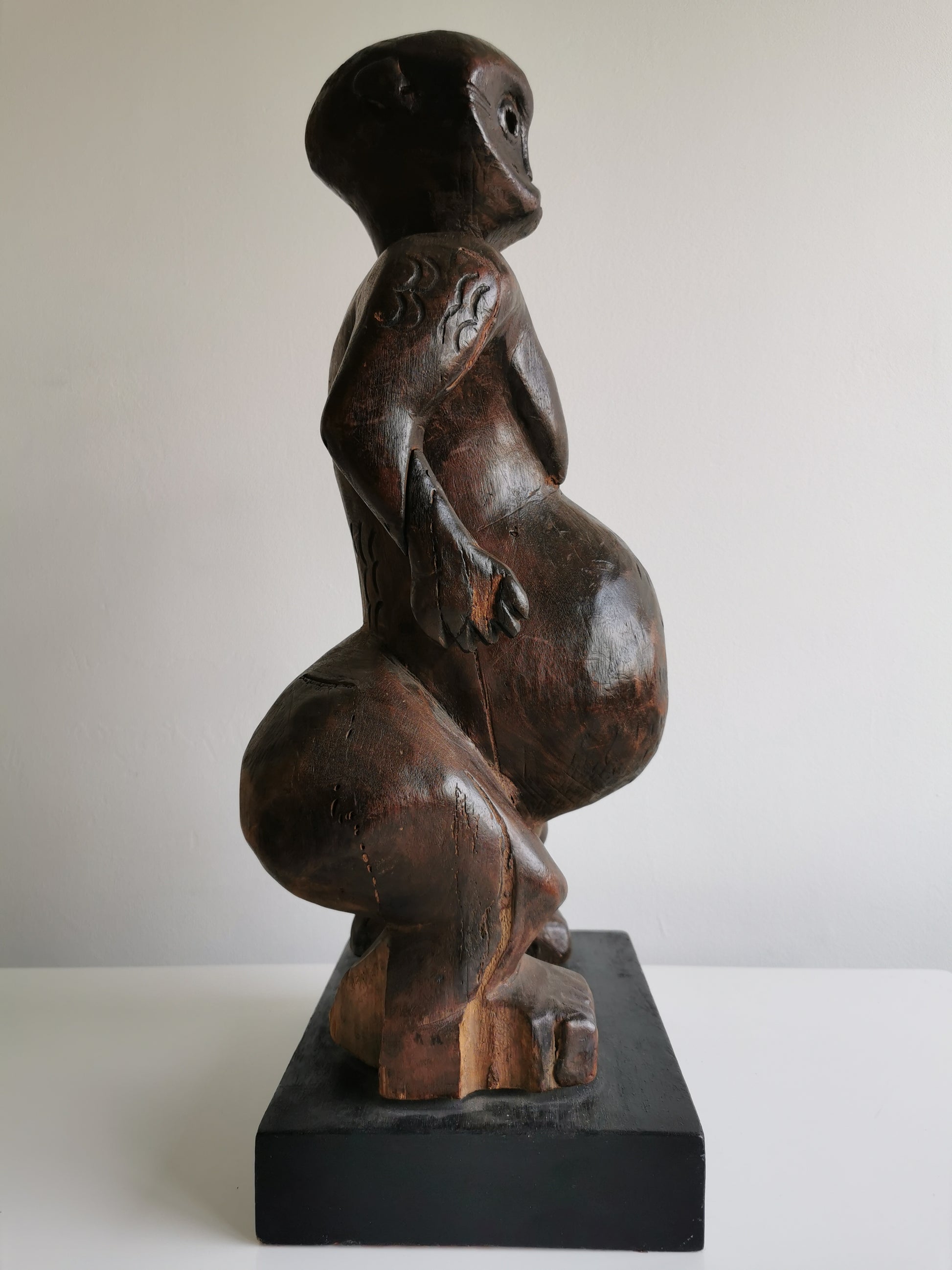Antique Luba Fertility Wood Statue Pregnant Woman with Scarifications