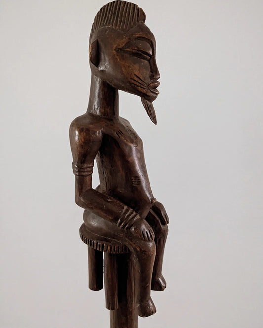 Pair of tall Yoruba carved wood ceremonial standing male and female figures