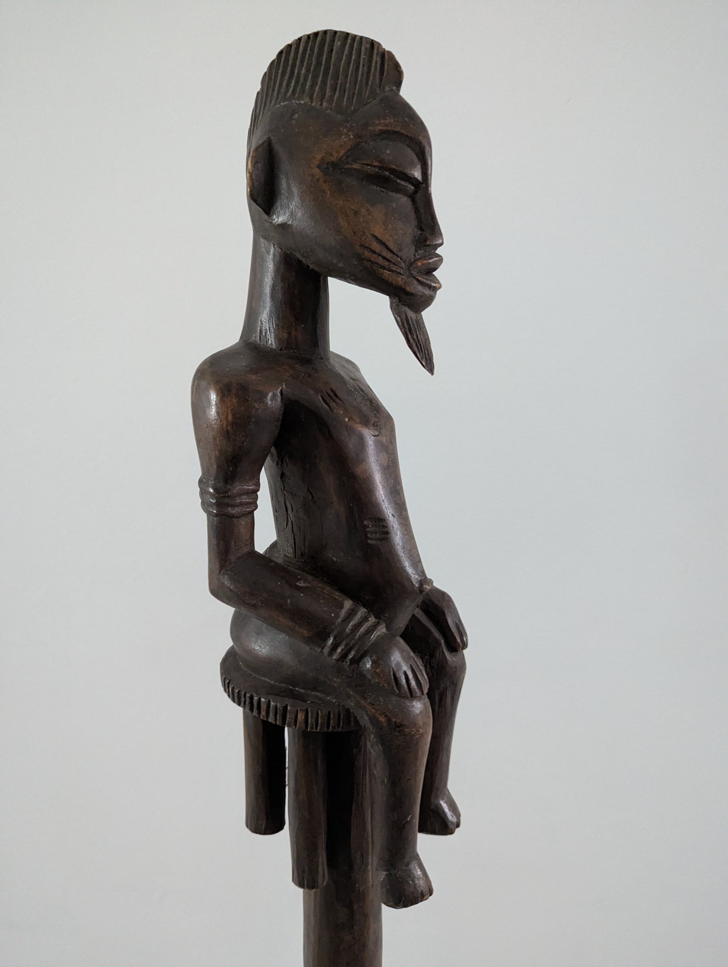 Pair of tall Yoruba carved wood ceremonial standing male and female figures