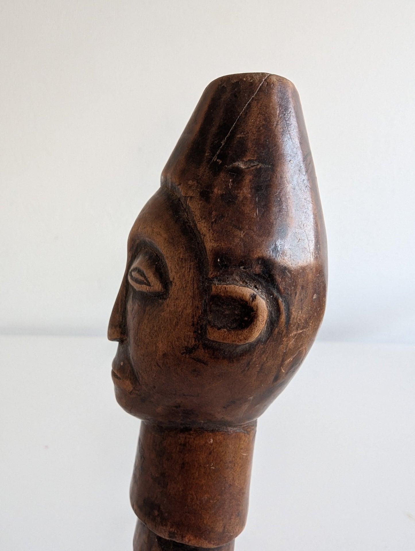 Hemba wooden staff topper or finial representing a male face