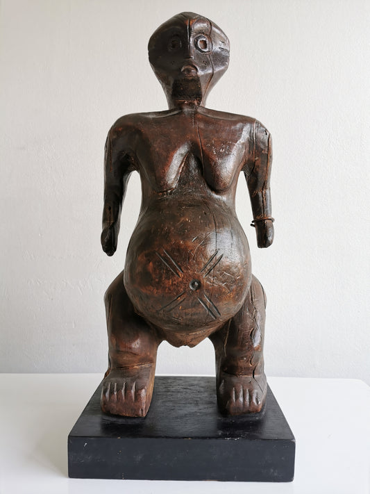 Antique Luba Fertility Wood Statue Pregnant Woman with Scarifications
